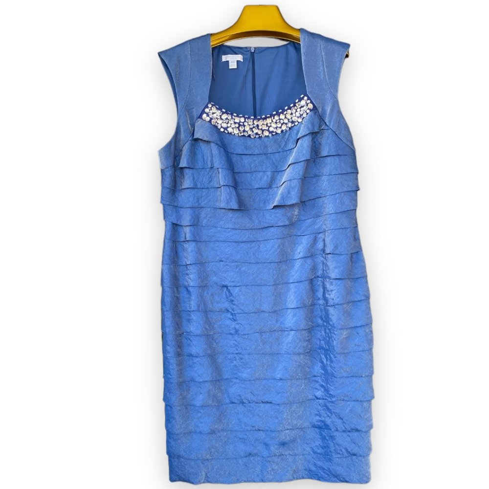 London Times Woman Pleated Cap Sleeve Dress 14W